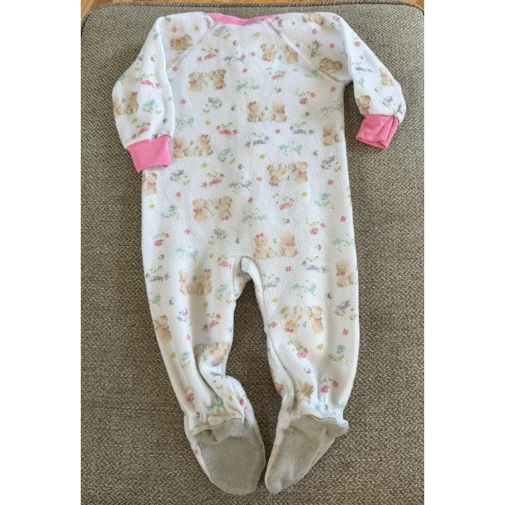 1999 Vintage Carters 18M Fleece Floral Teddy Bear Pattern Footed Sleeper